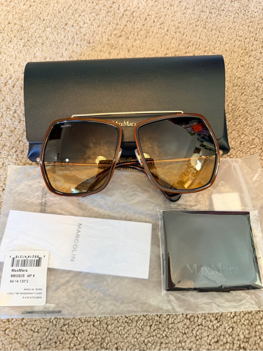 MAX MARA Max Mara 32013 Longarone Sunglasses Brown and Gold NWT - Picture 5 of 11